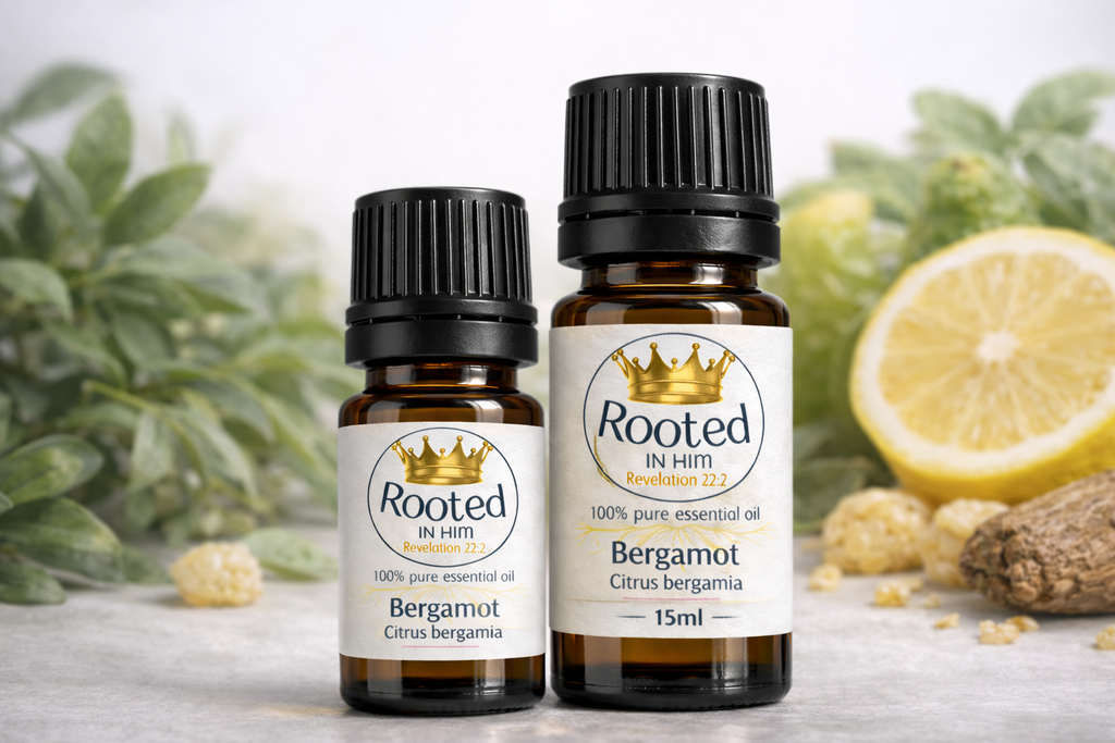 bergamot essential oil bottles 5ml and 15ml rooted in him