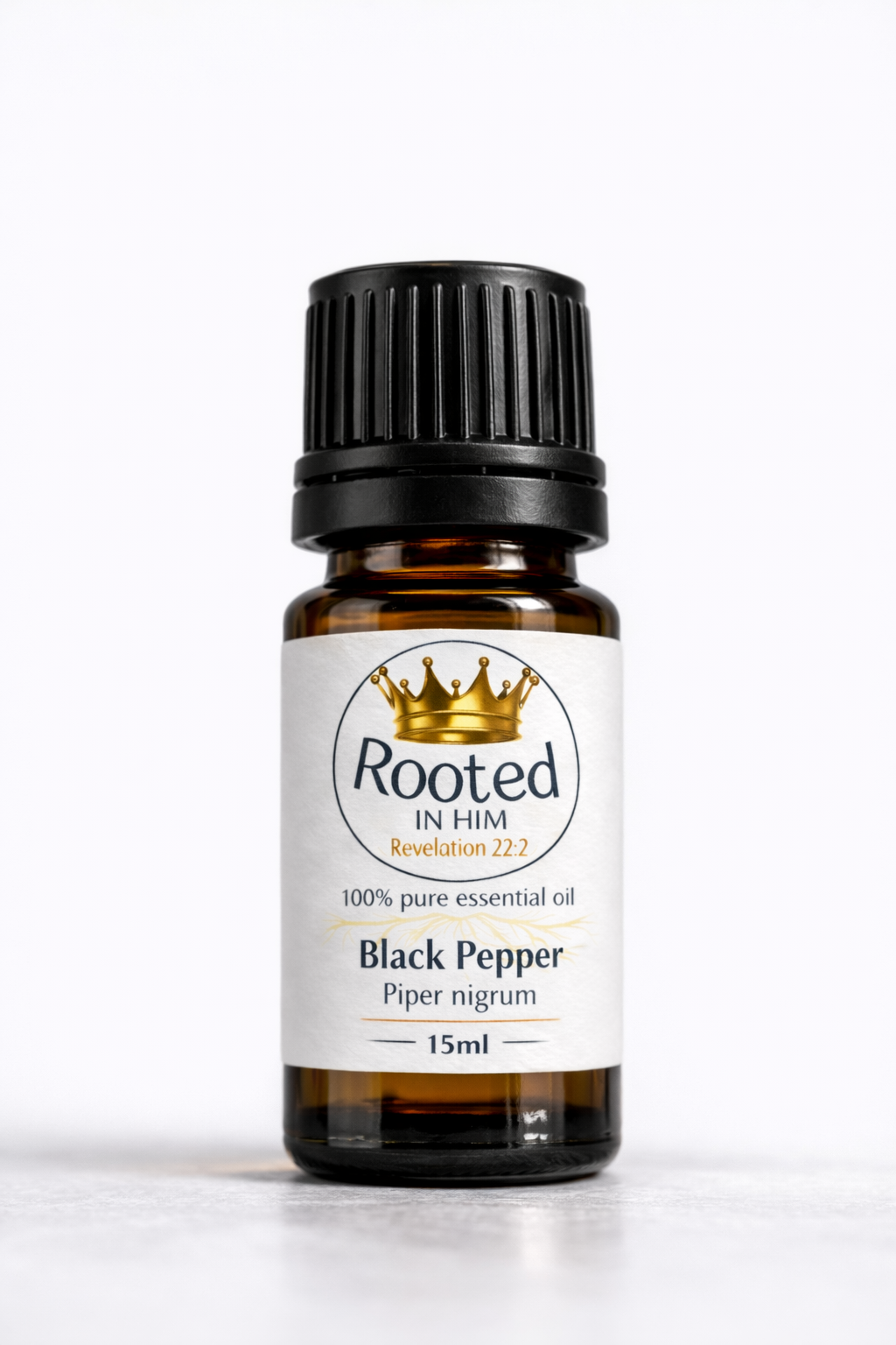 black pepper essential oil 15ml amber bottle rooted in him