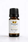 black pepper essential oil 5ml amber bottle rooted in him