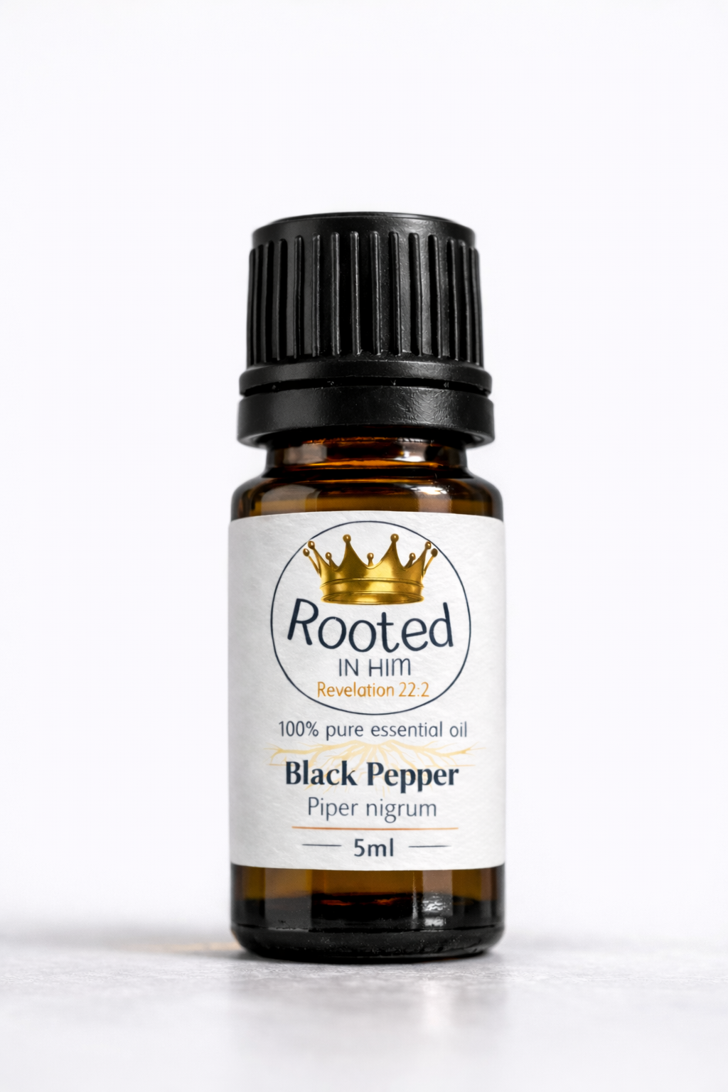black pepper essential oil 5ml amber bottle rooted in him