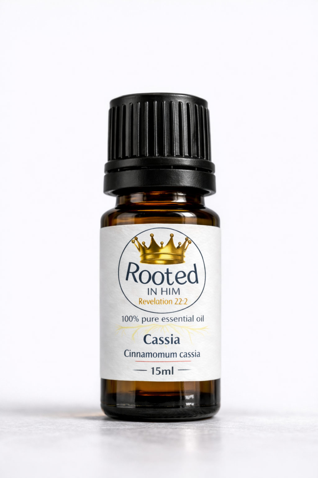 cassia essential oil 15ml amber bottle rooted in him