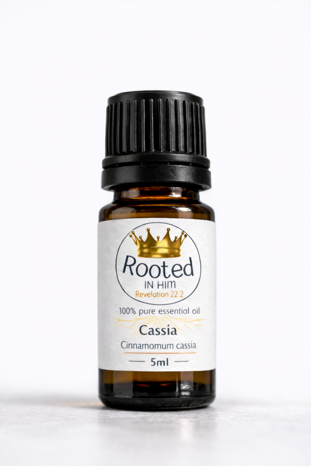 cassia essential oil 5ml amber bottle rooted in him
