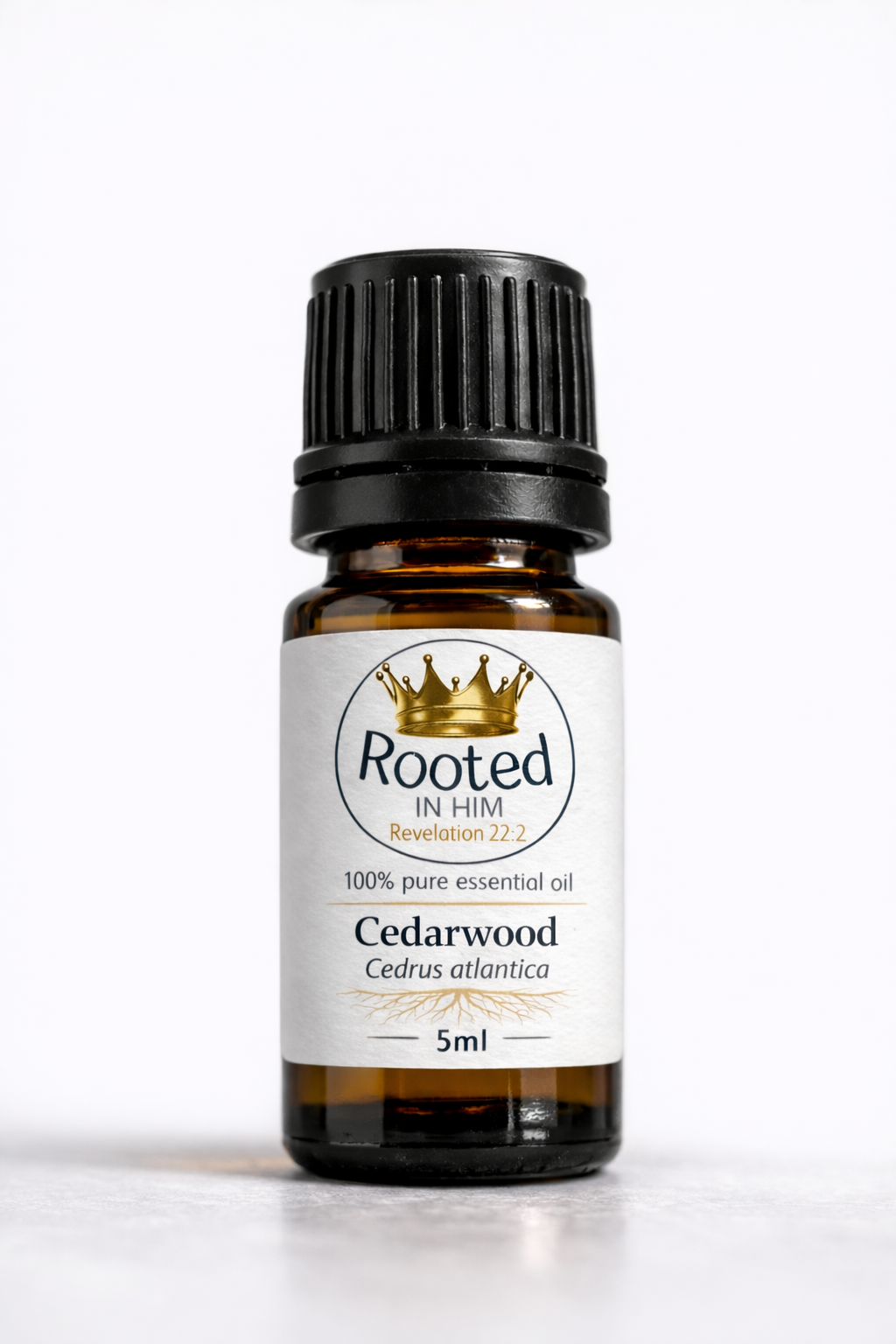 cedarwood essential oil 5ml amber bottle rooted in him