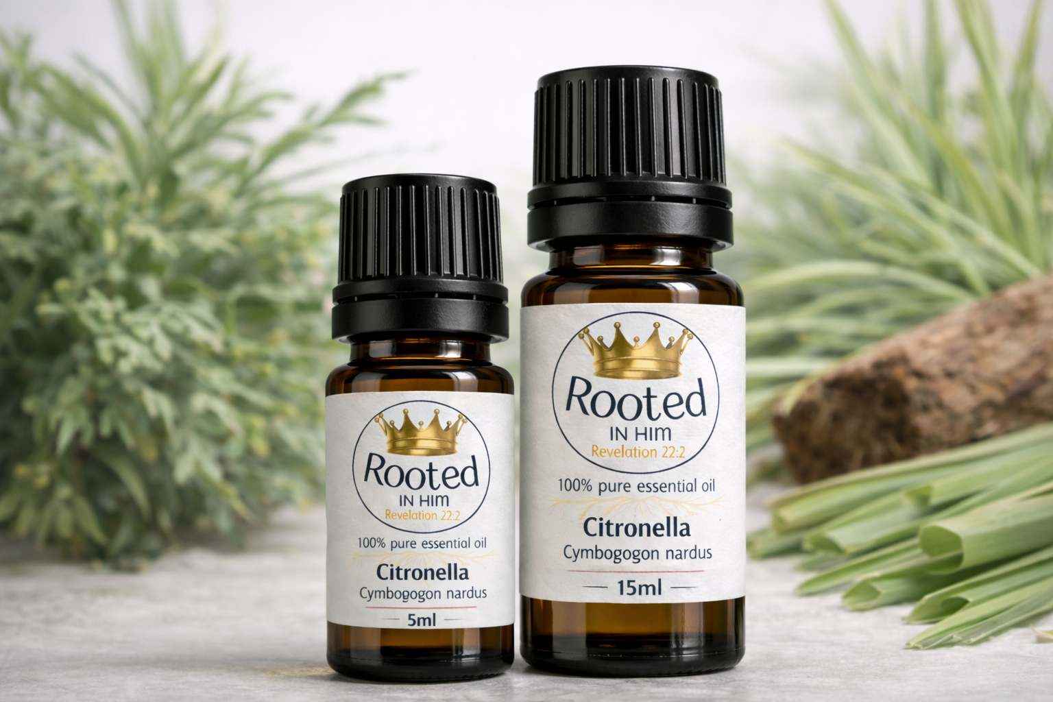citronella essential oil bottles 5ml and 15ml rooted in him