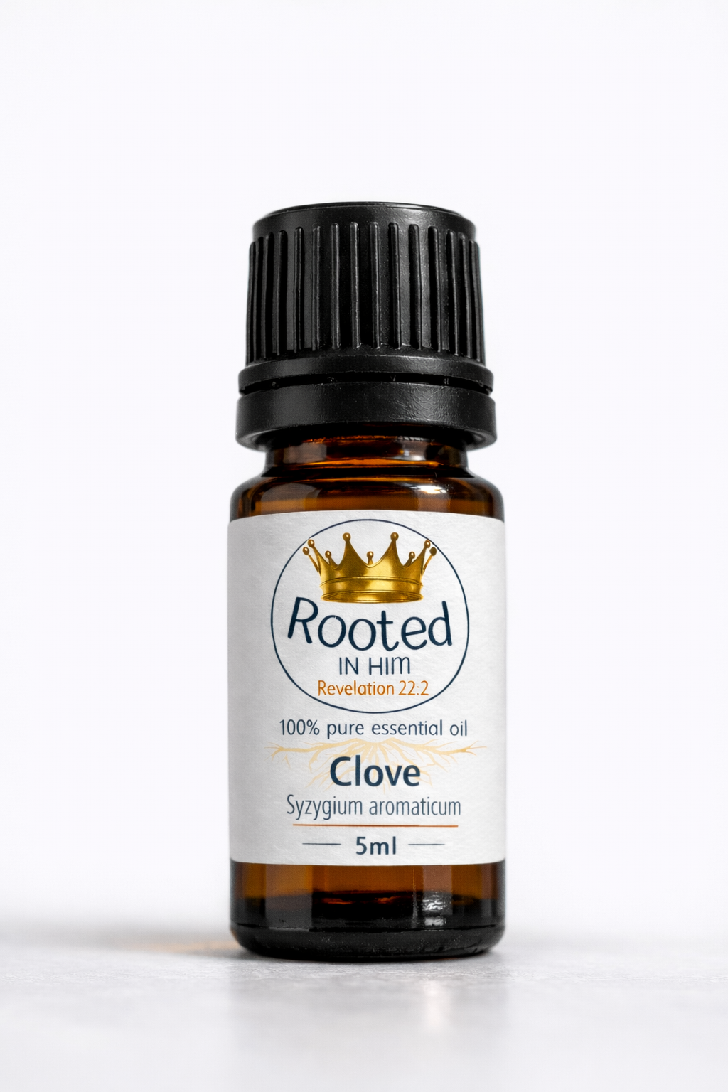 clove essential oil 5ml amber bottle rooted in him