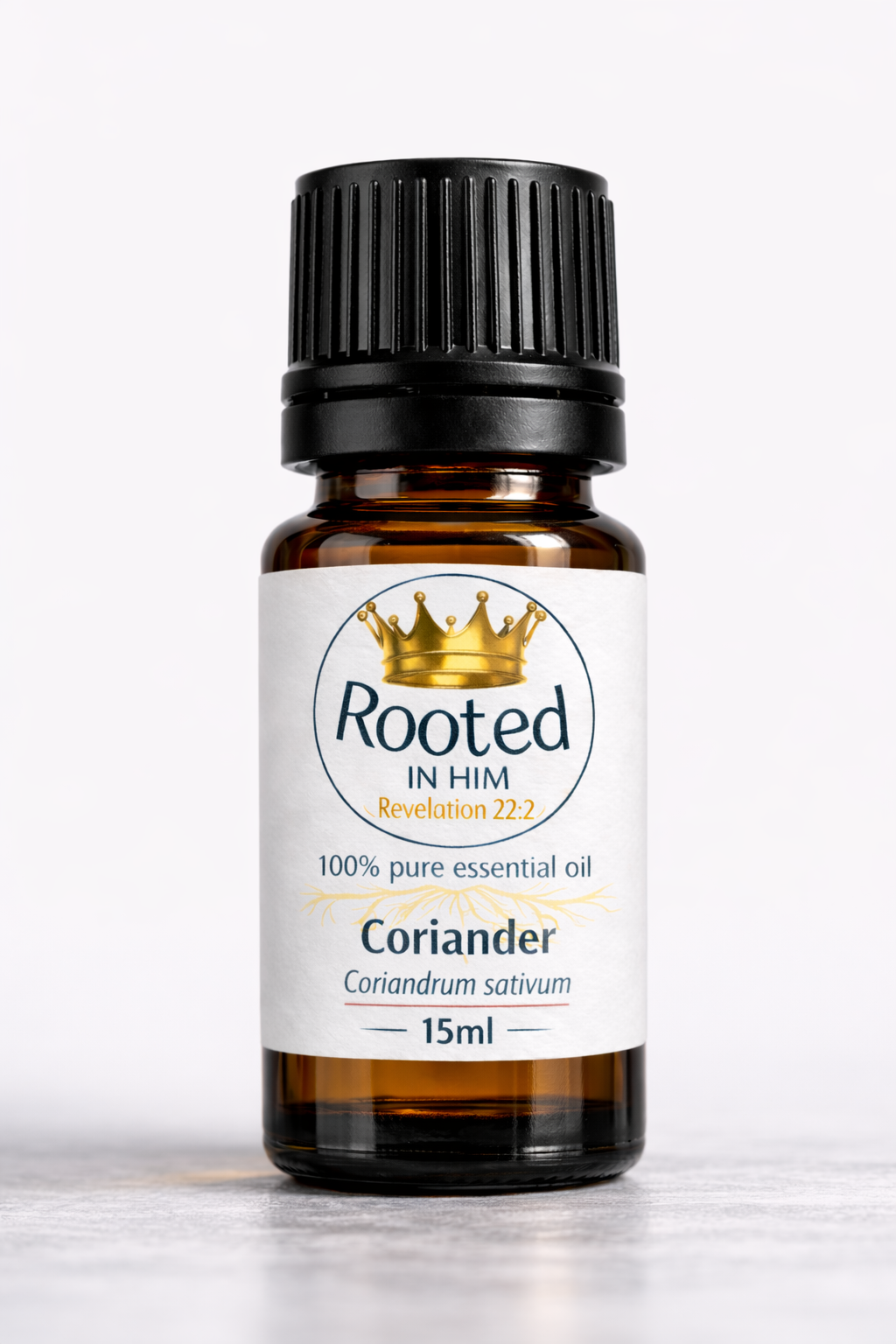 coriander essential oil 15ml amber bottle rooted in him