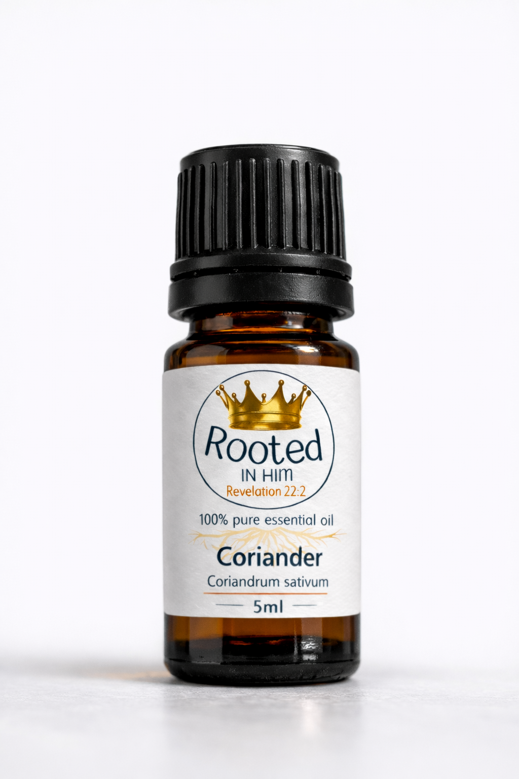 coriander essential oil 5ml amber bottle rooted in him