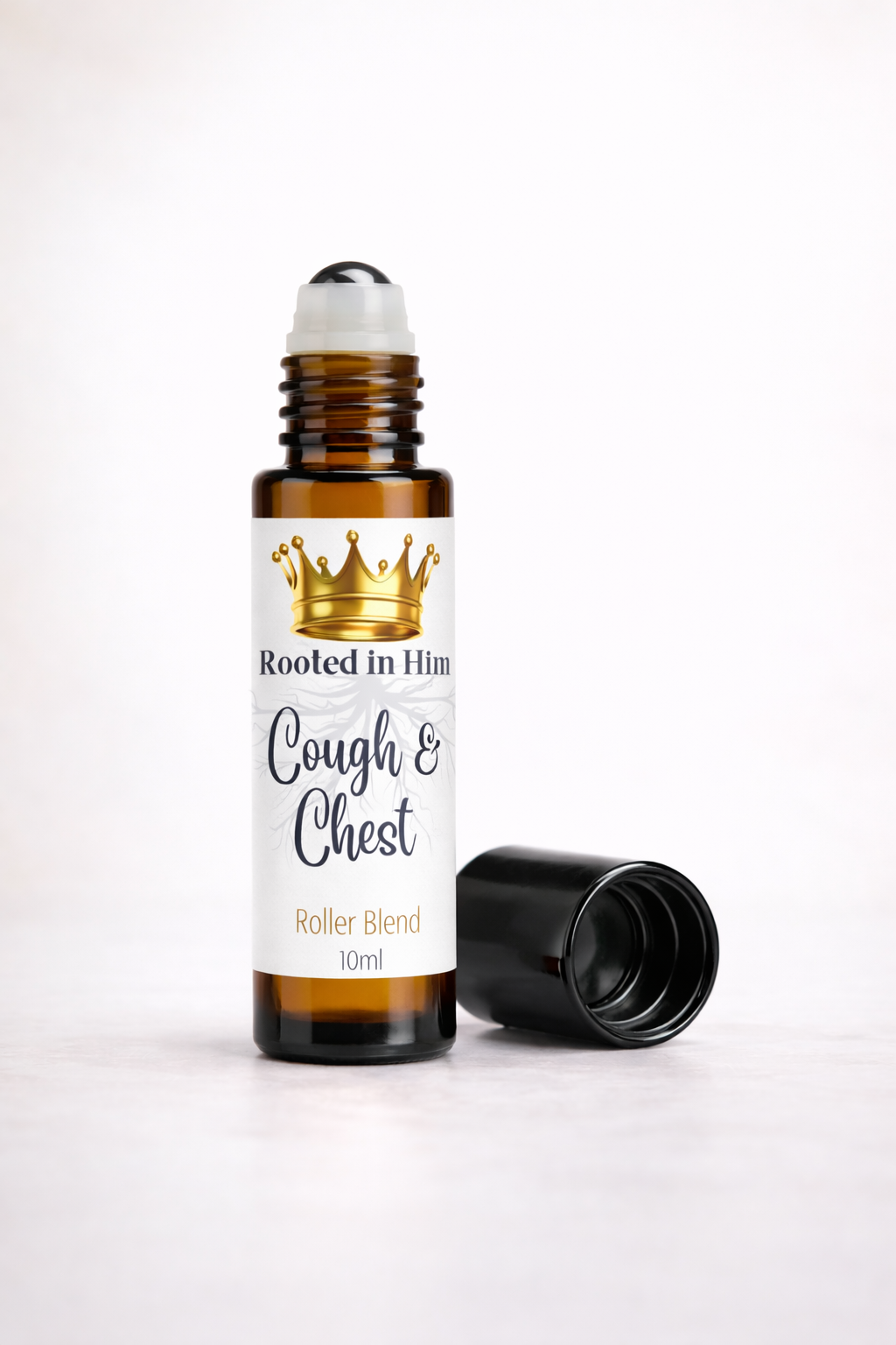 cough chest roller blend 10ml amber bottle rooted in him