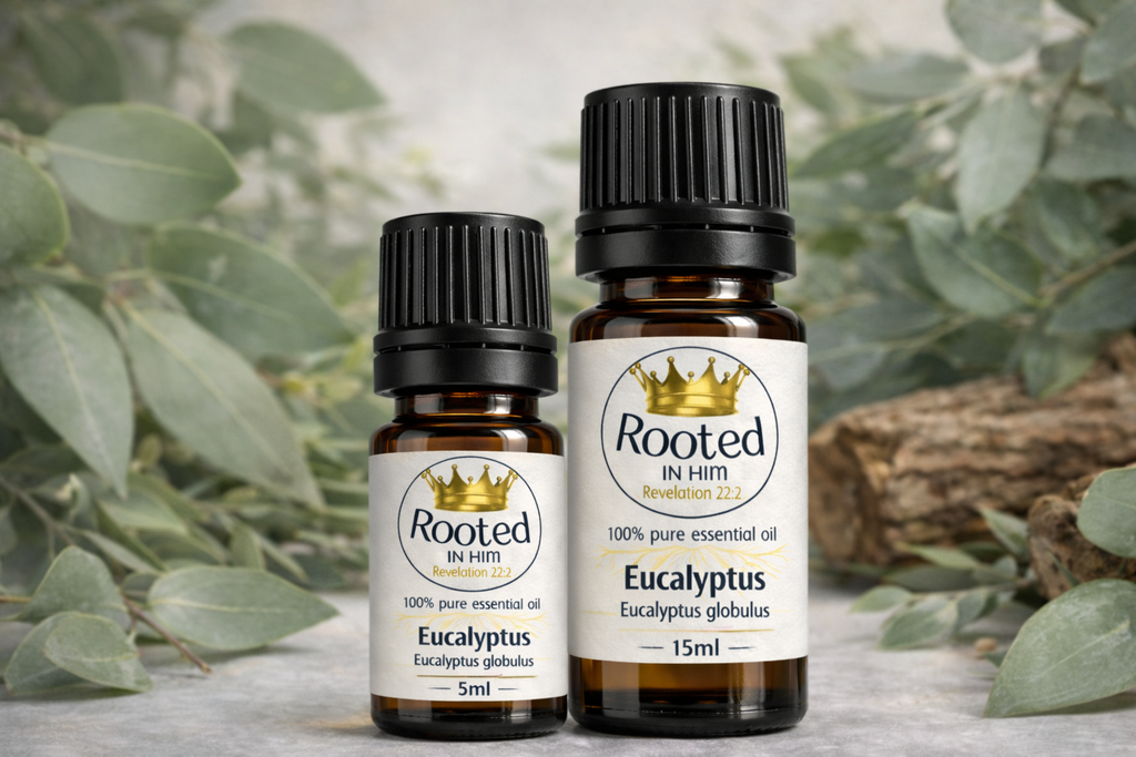 eucalyptus globulus essential oil bottles 5ml and 15ml rooted in him