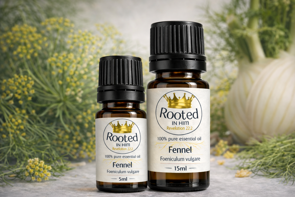 fennel essential oil bottles 5ml and 15ml rooted in him