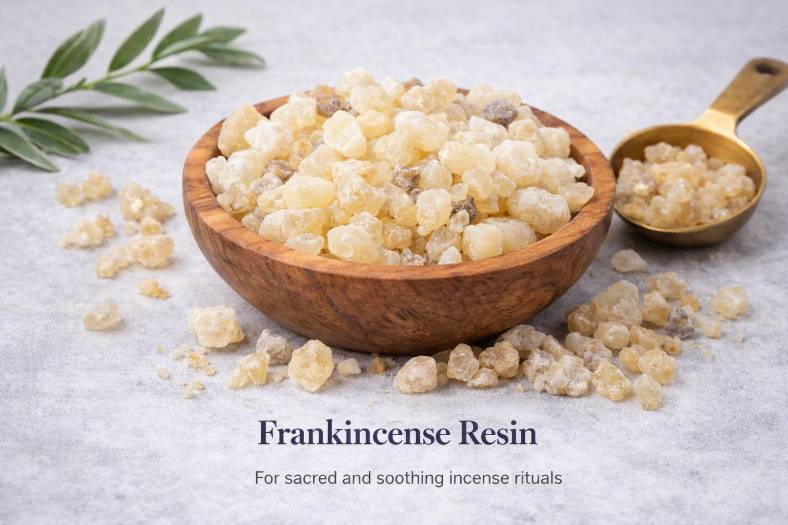 natural frankincense resin incense pieces in wooden bowl used for incense burning