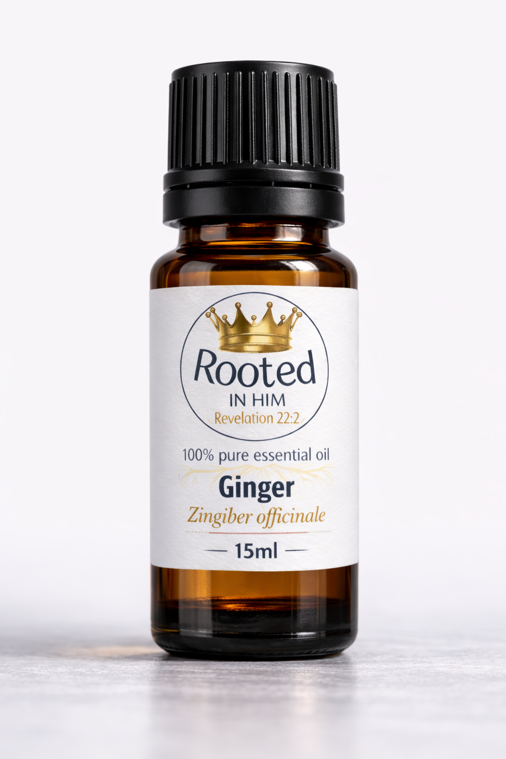 ginger essential oil 15ml amber bottle rooted in him