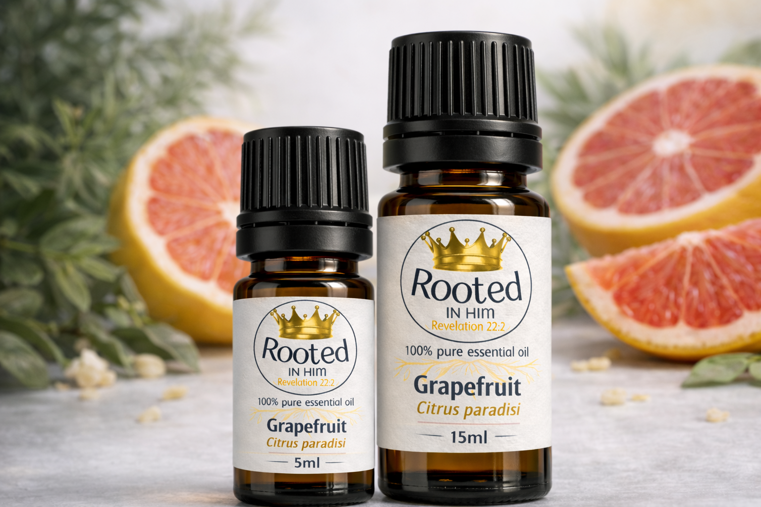 grapefruit essential oil bottles 5ml and 15ml rooted in him