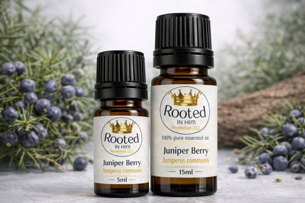 juniper berry essential oil bottles 5ml and 15ml rooted in him