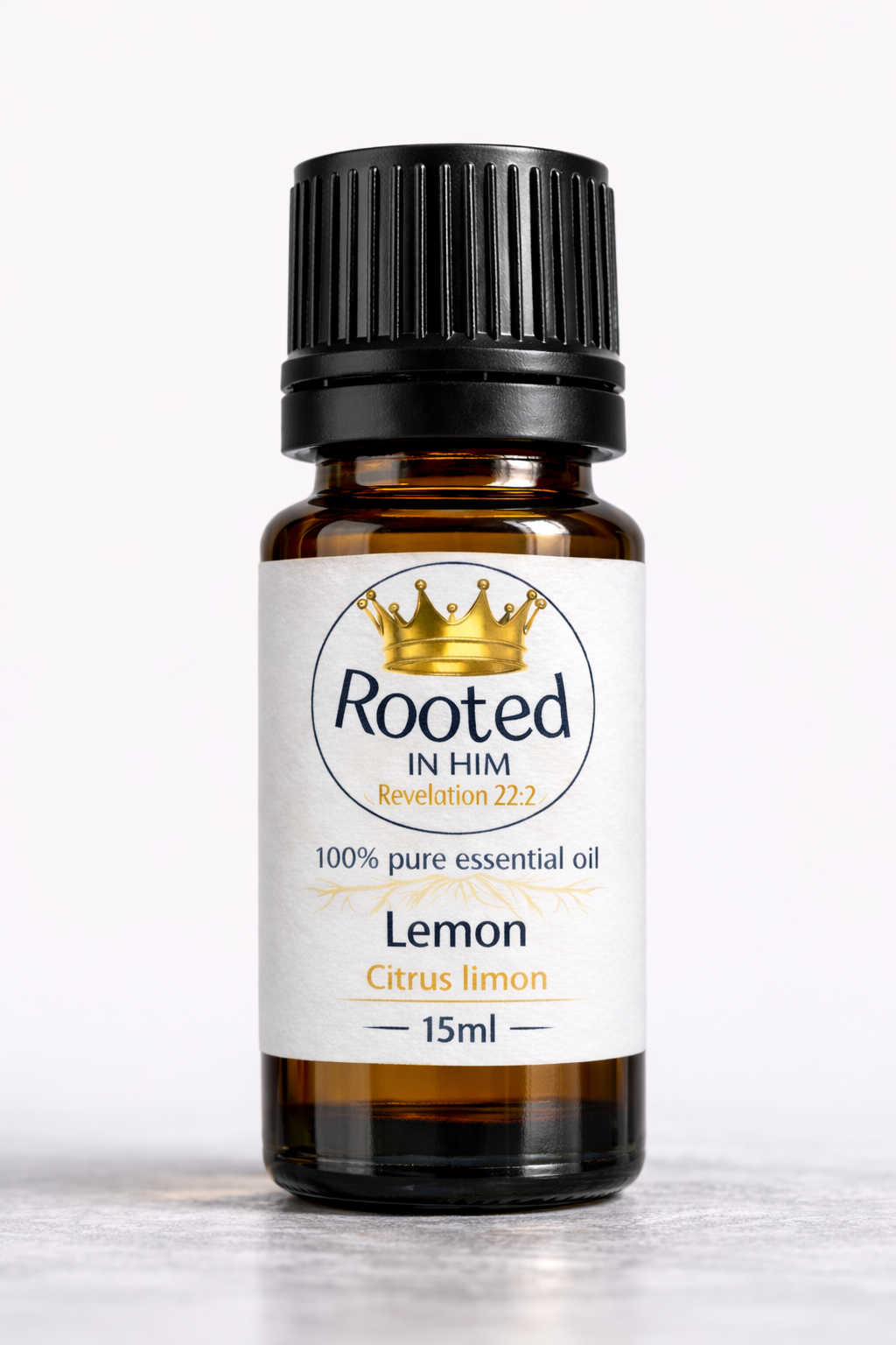 lemon essential oil 15ml amber bottle rooted in him