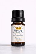 lemon essential oil 5ml amber bottle rooted in him