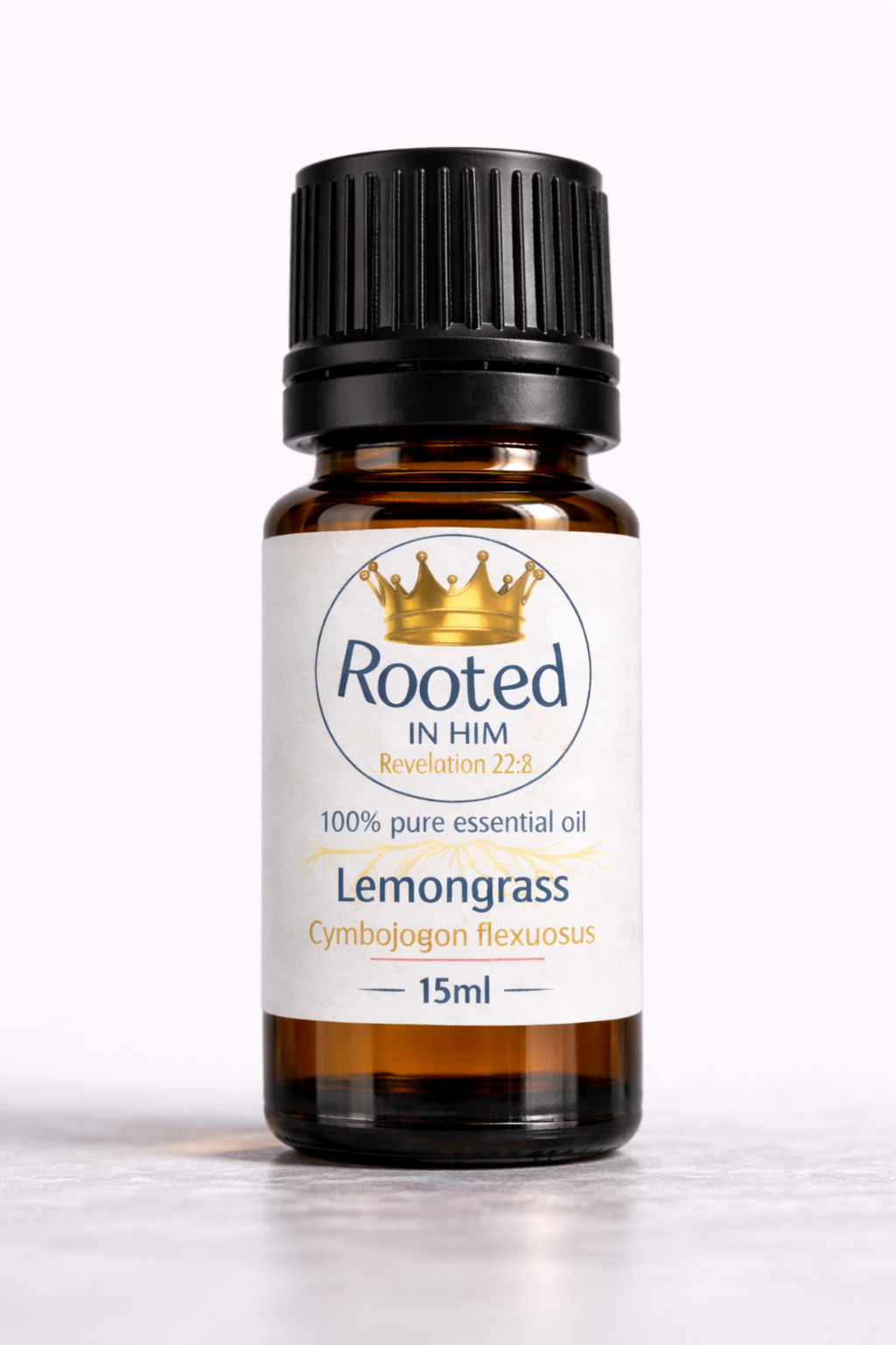 lemongrass essential oil 15ml amber bottle rooted in him
