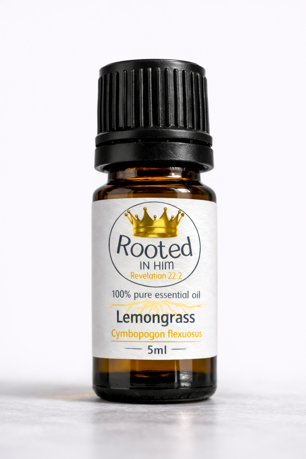 lemongrass essential oil 5ml amber bottle rooted in him