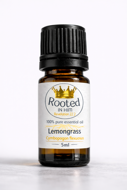 lemongrass essential oil 5ml amber bottle rooted in him