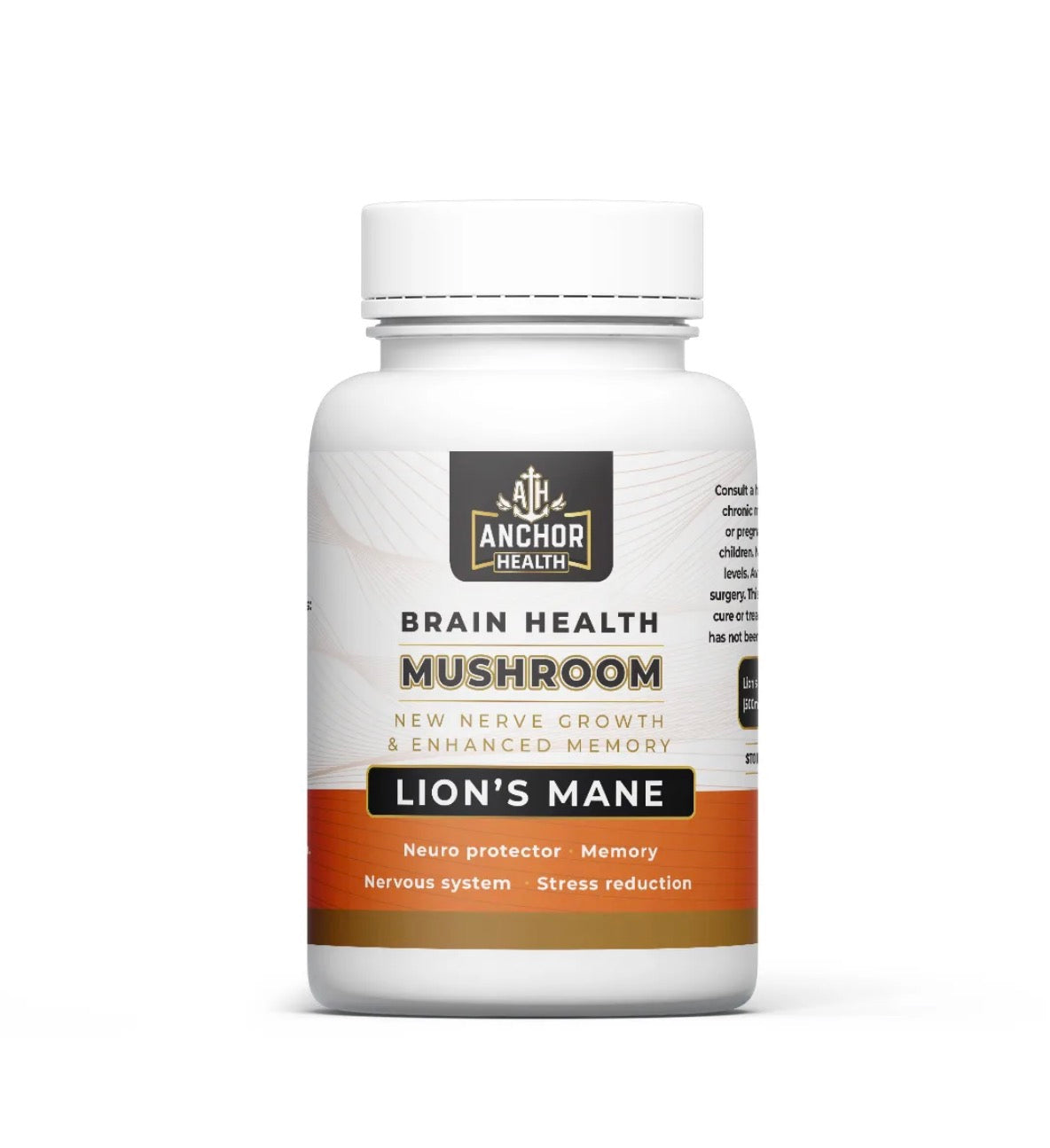 Lion's Mane mushroom capsules supplement bottle for brain health and cognitive support