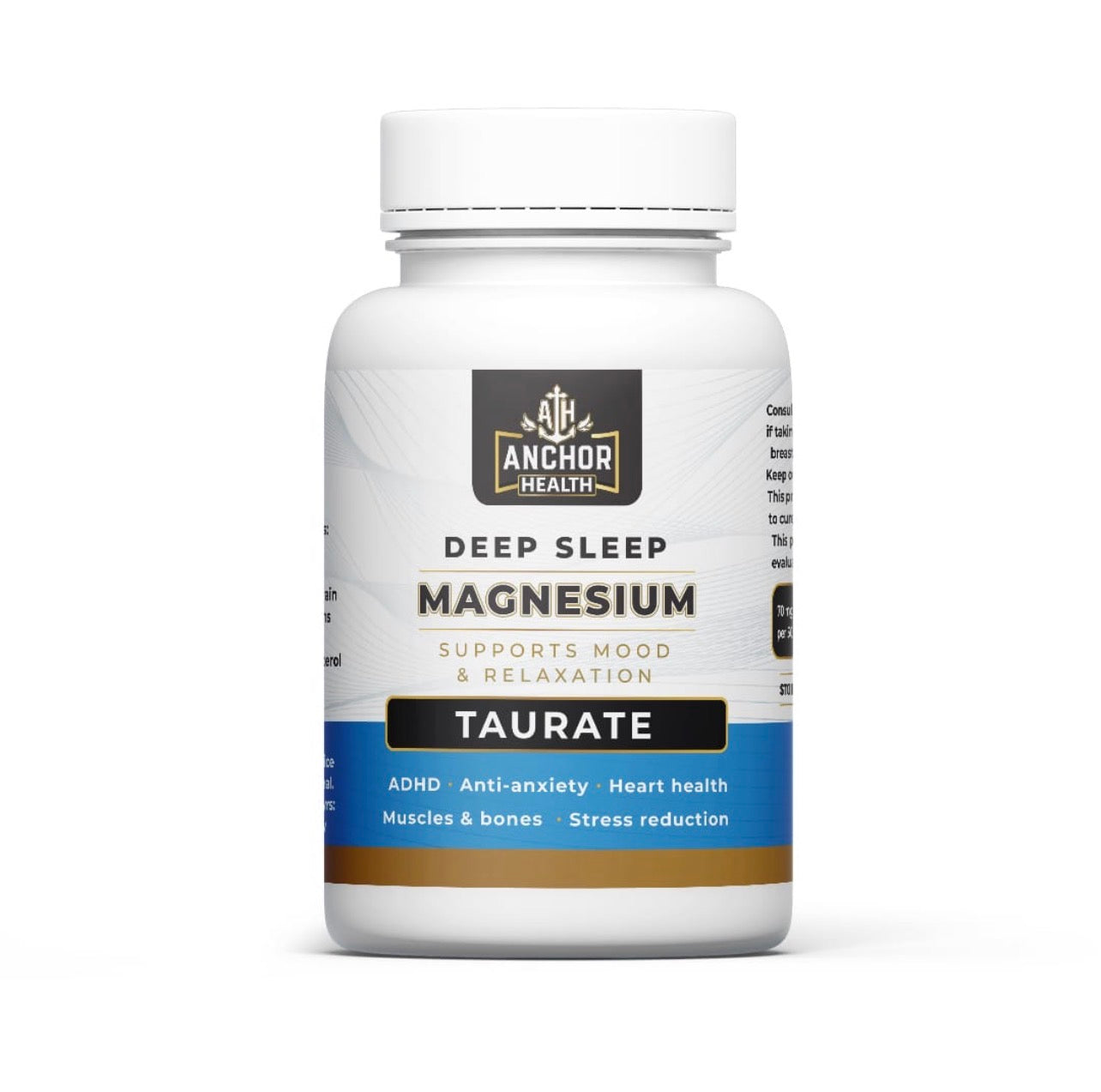 Magnesium taurate capsules supplement bottle for sleep and relaxation support