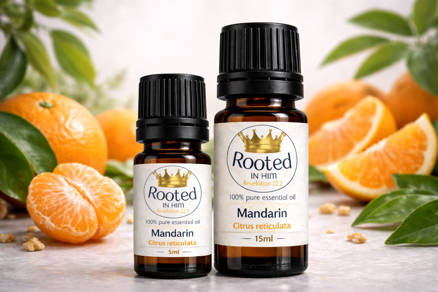 mandarin essential oil bottles 5ml and 15ml rooted in him