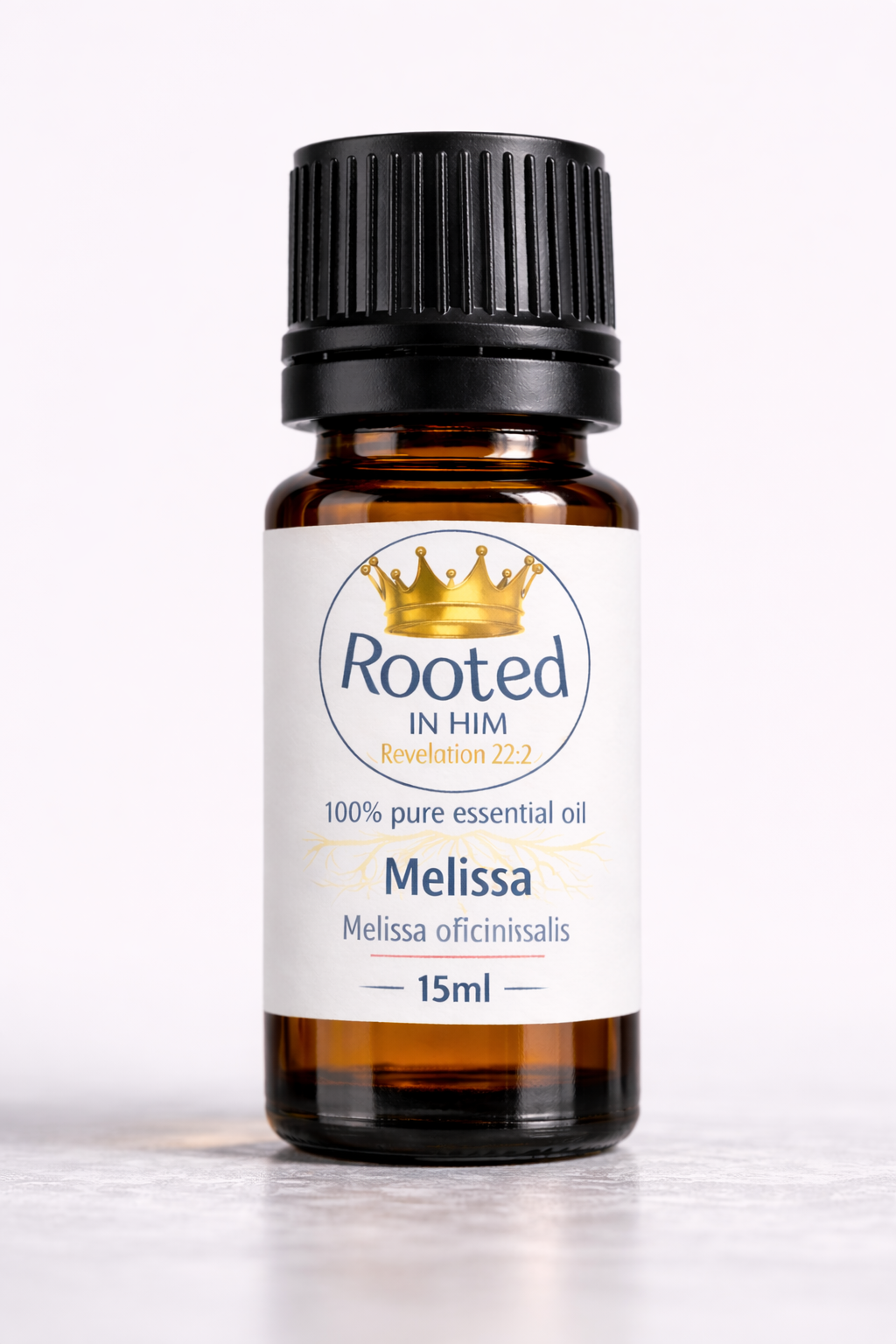 melissa essential oil 15ml amber bottle rooted in him