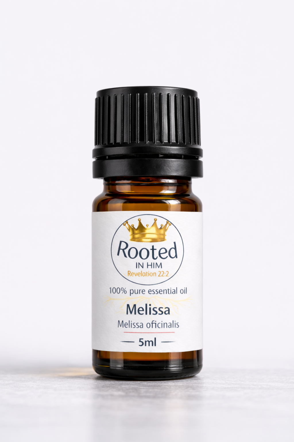 melissa essential oil 5ml amber bottle rooted in him