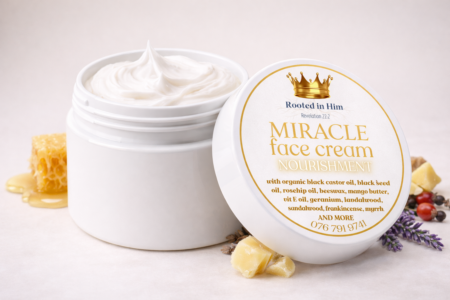 miracle face cream natural skincare jar rooted in him