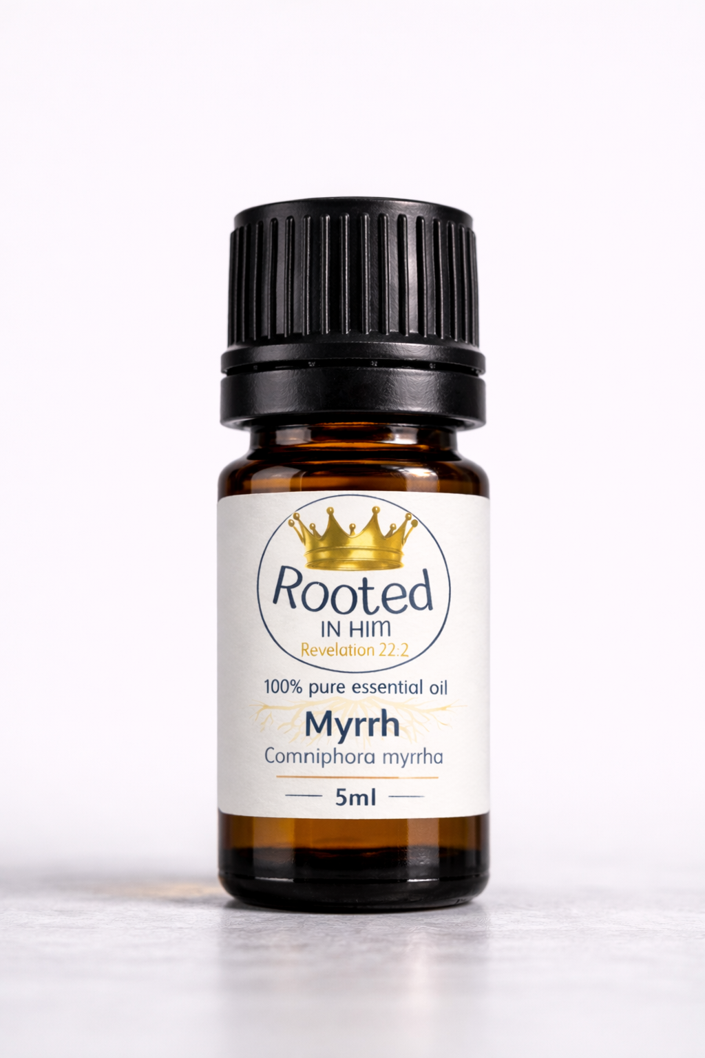 myrrh essential oil 5ml amber bottle rooted in him