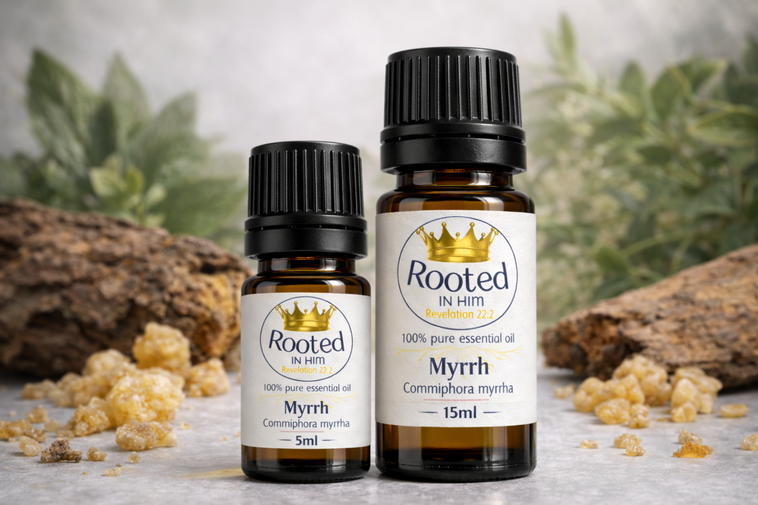 myrrh essential oil bottles 5ml and 15ml rooted in him