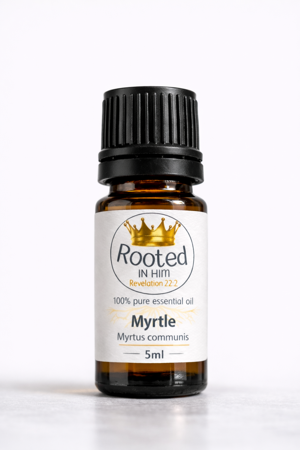 myrtle essential oil 5ml amber bottle rooted in him
