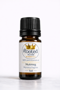 nutmeg essential oil 5ml amber bottle rooted in him