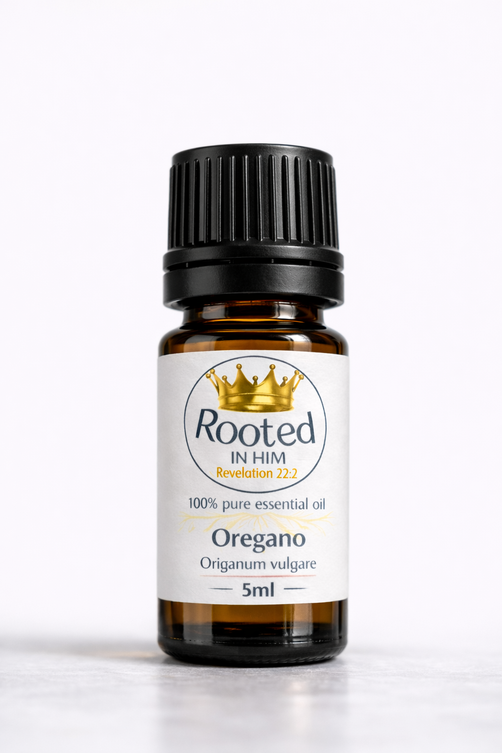 oregano essential oil 5ml amber bottle rooted in him