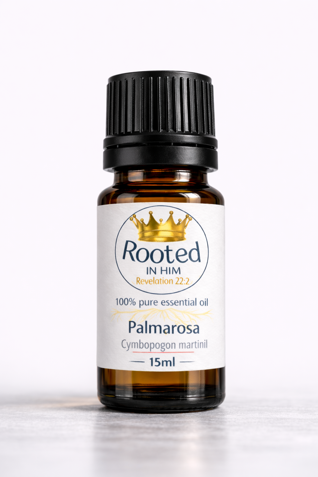 palmarosa essential oil 15ml amber bottle rooted in him