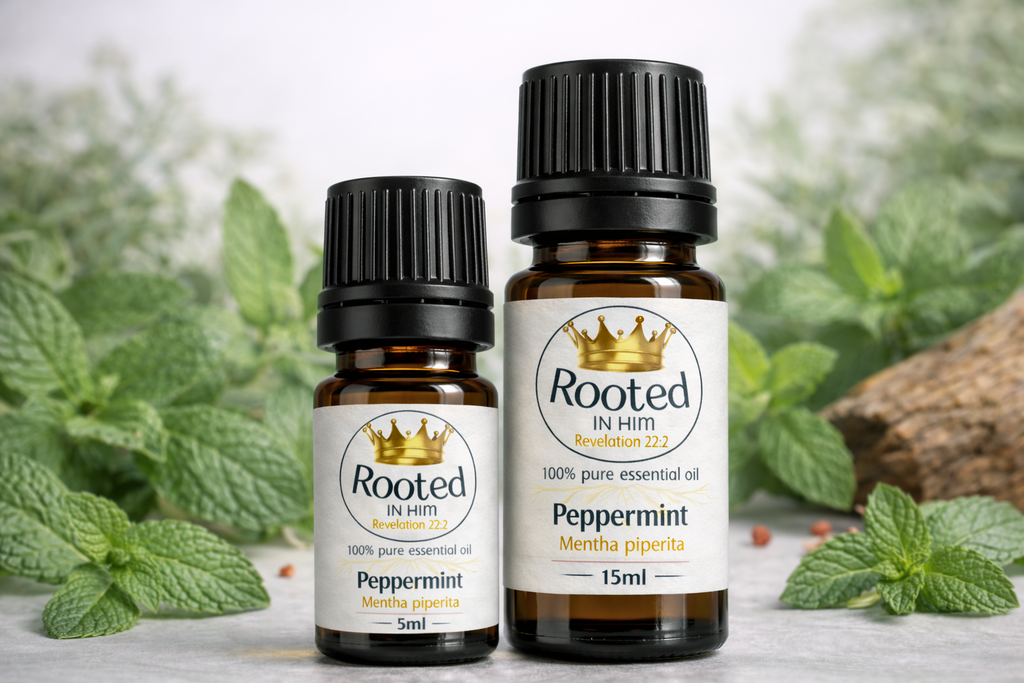 peppermint essential oil bottles 5ml and 15ml rooted in him