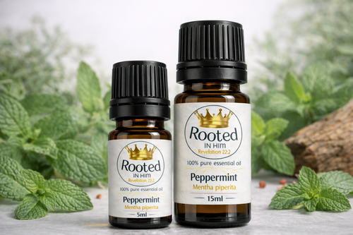peppermint essential oil bottles 5ml and 15ml rooted in him