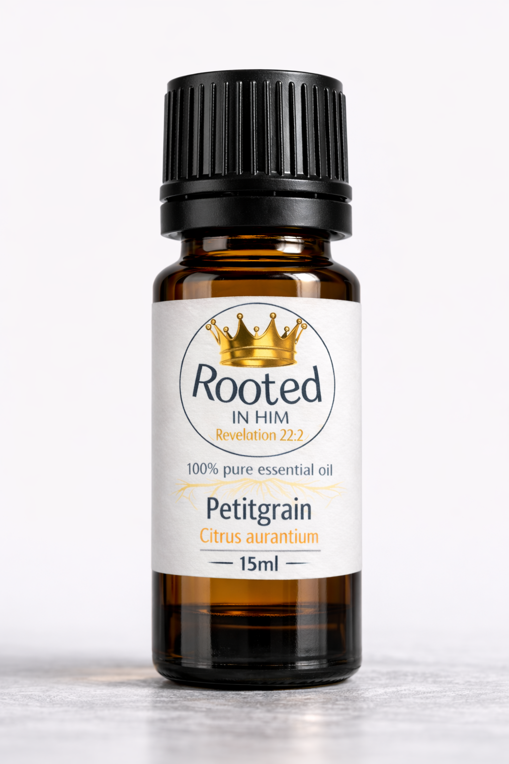 petitgrain essential oil 15ml amber bottle rooted in him