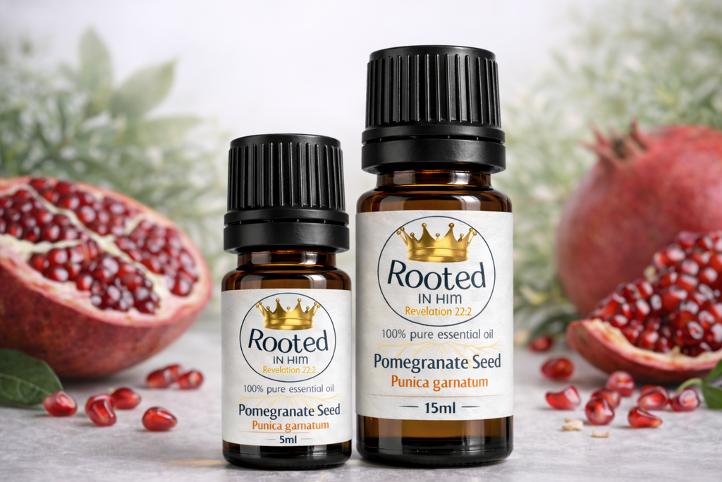 pomegranate seed oil bottles 5ml and 15ml rooted in him