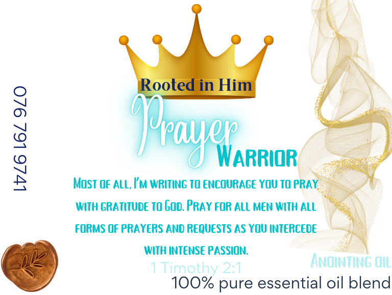 prayer warrior anointing oil label rooted in him scripture prayer oil