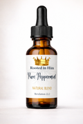 Rooted in Him Pure Peppermint Blend 30ml amber glass dropper bottle with fresh peppermint leaves