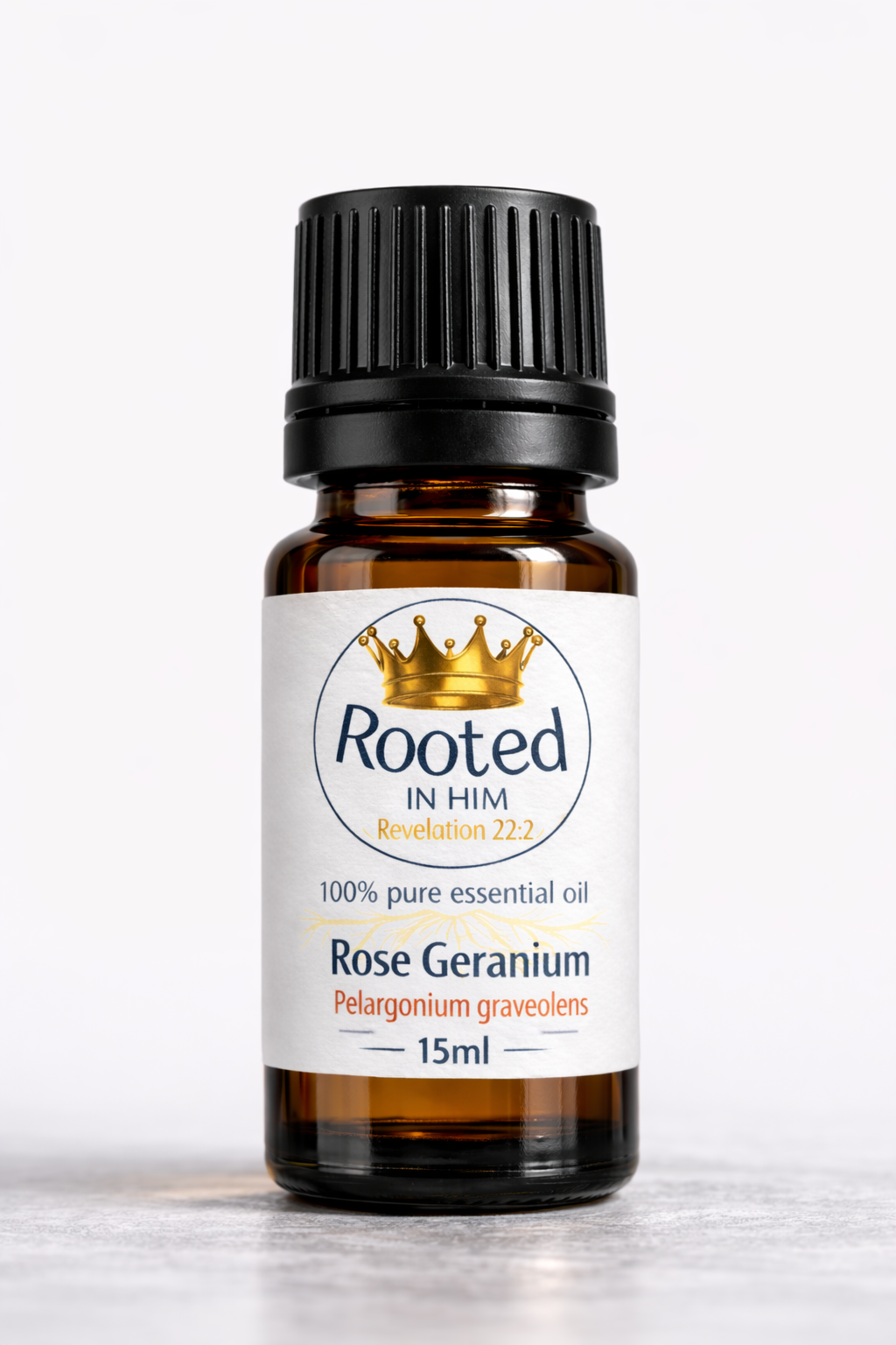 rose geranium essential oil 15ml amber bottle rooted in him