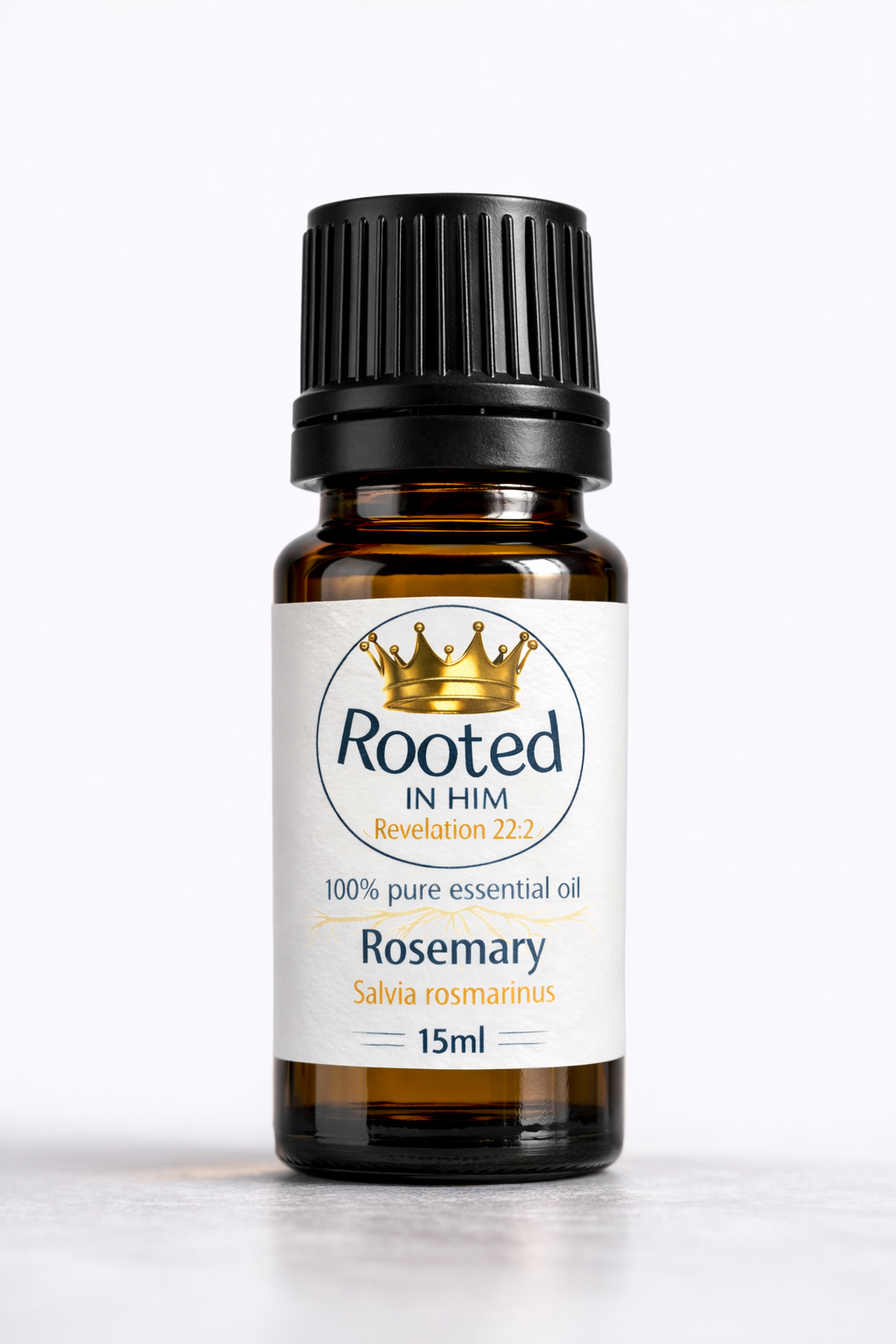 rosemary essential oil 15ml amber bottle rooted in him
