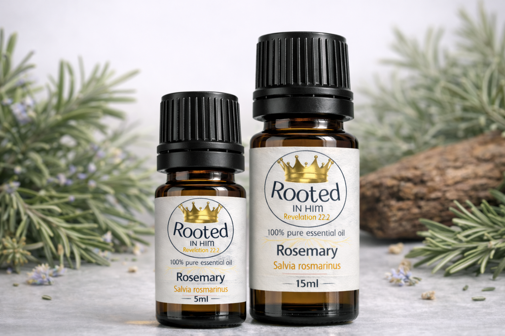 rosemary essential oil bottles 5ml and 15ml rooted in him