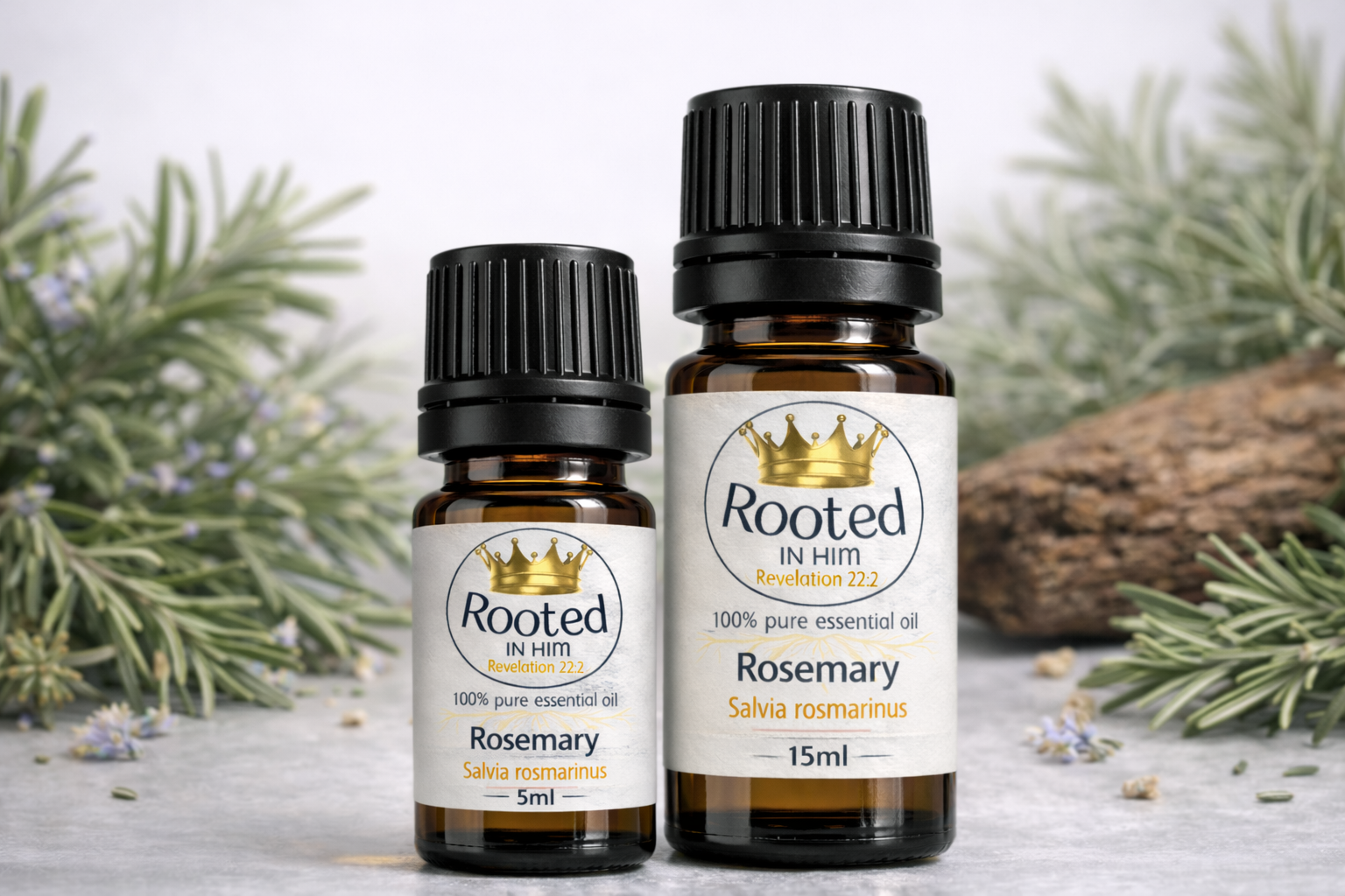 rosemary essential oil bottles 5ml and 15ml rooted in him