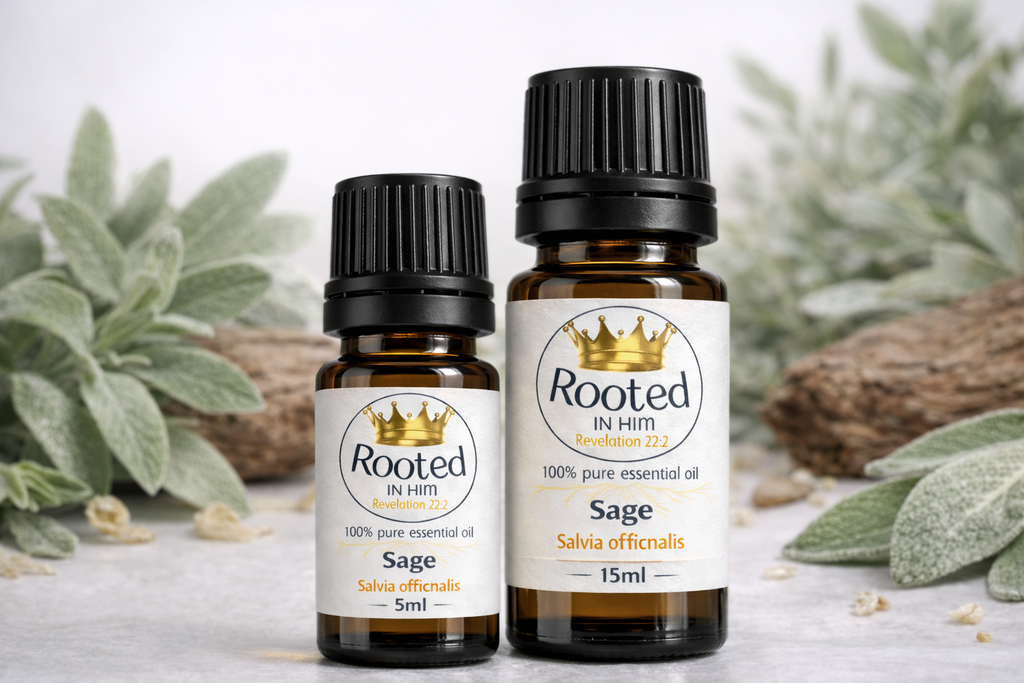 sage essential oil bottles 5ml and 15ml rooted in him