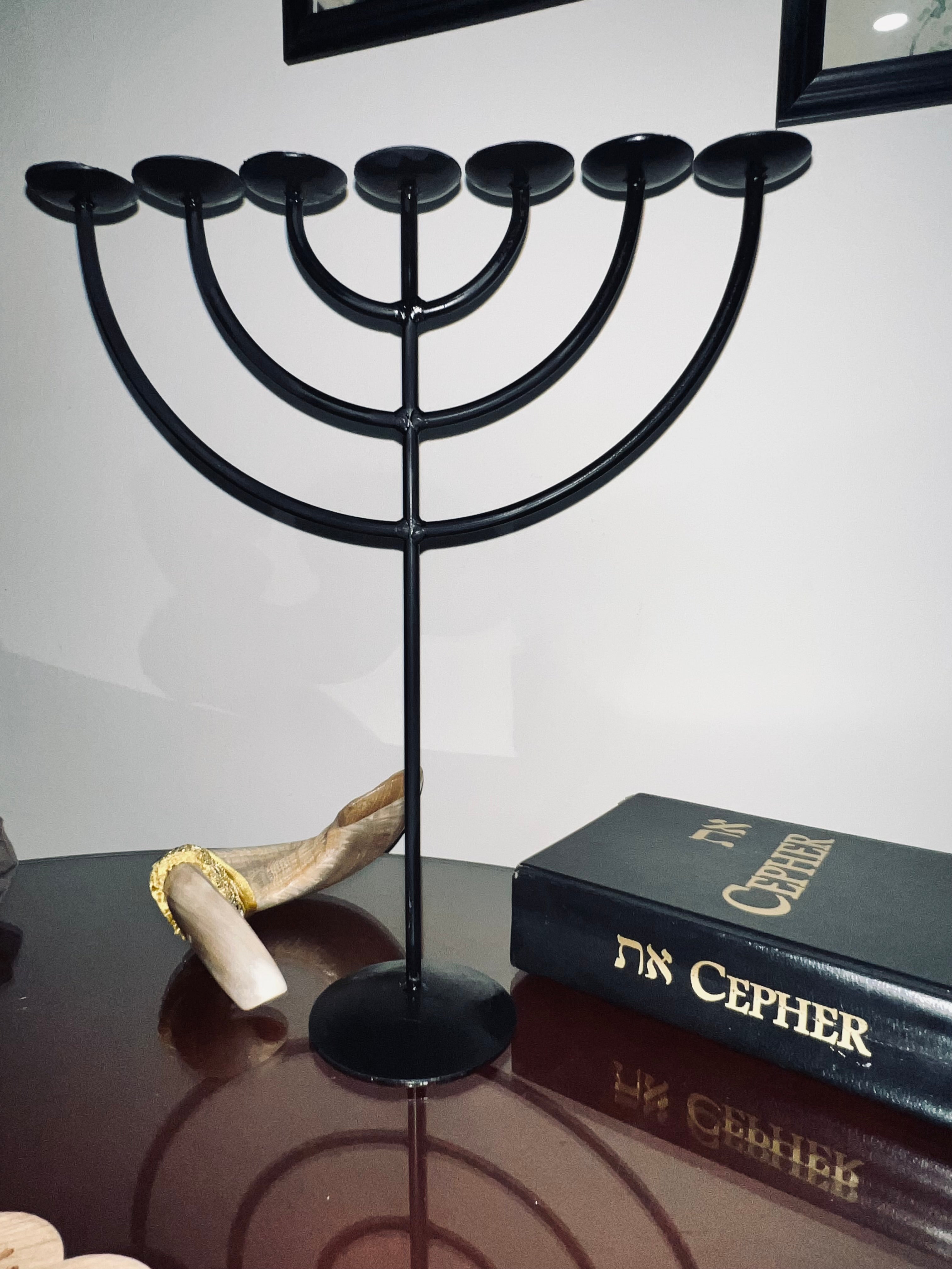Small black seven branch menorah decorative faith lampstand by Rooted in Him