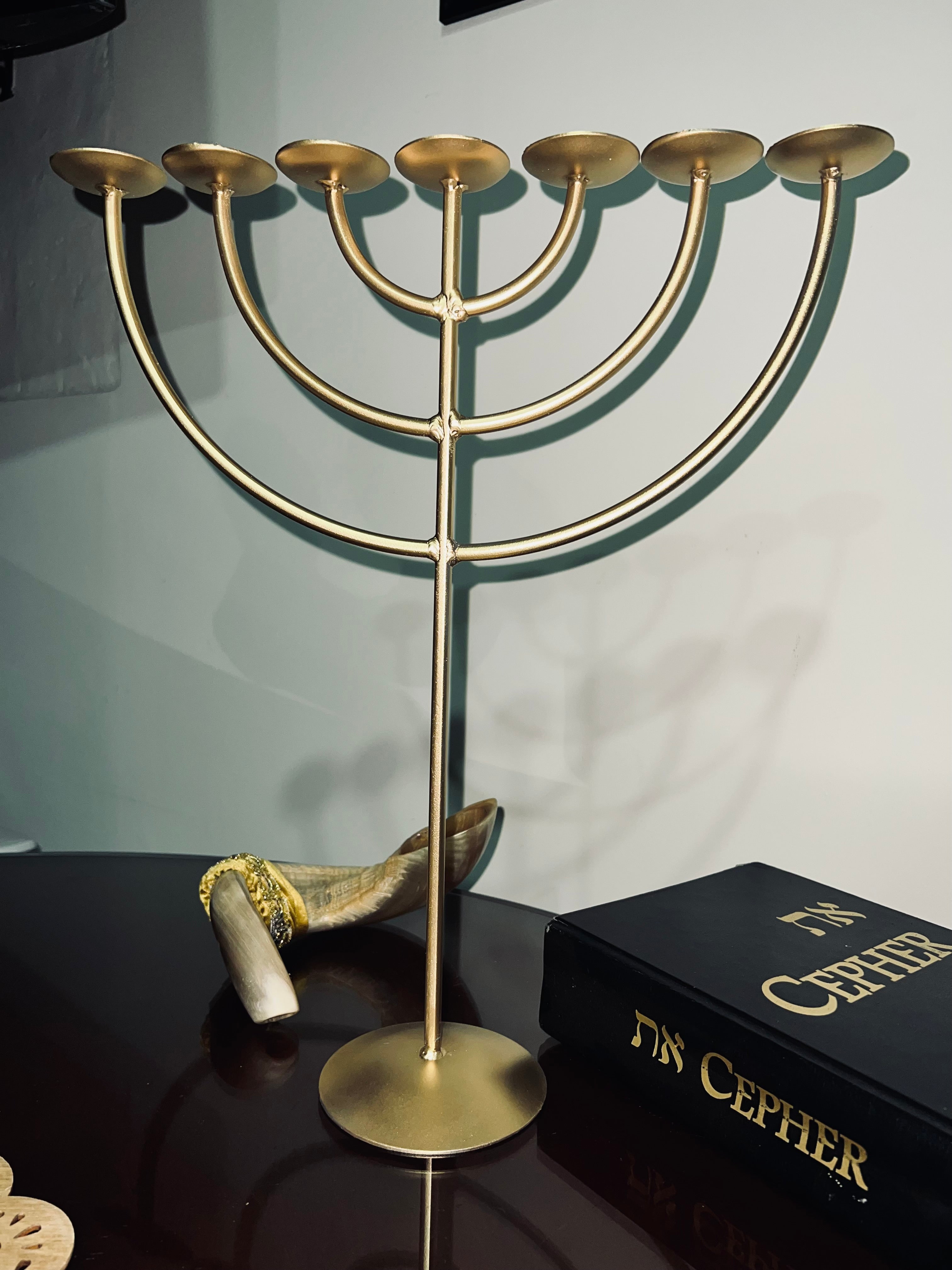 Small gold seven branch menorah decorative faith lampstand by Rooted in Him