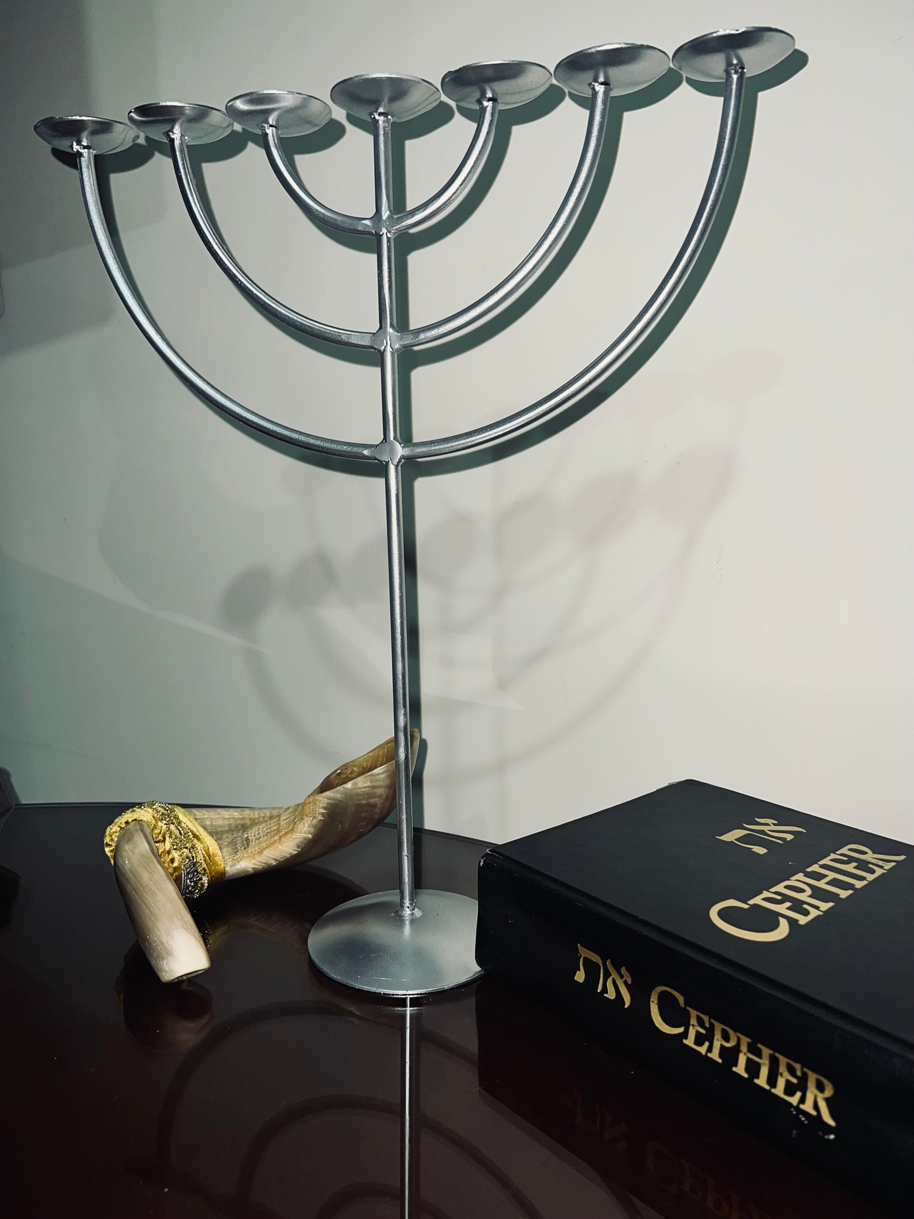 Small silver seven branch menorah decorative faith lampstand by Rooted in Him