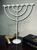 Small white seven branch menorah decorative faith lampstand by Rooted in Him
